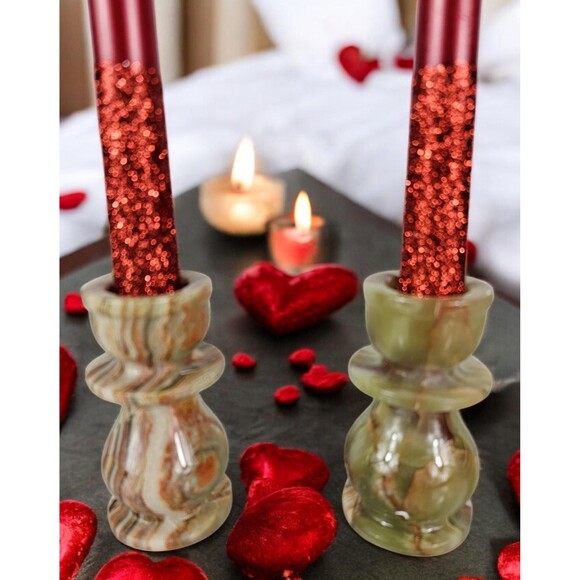 Green Onyx candle holders set, stone holders for relaxation and romantic evening - Picture 3 of 10